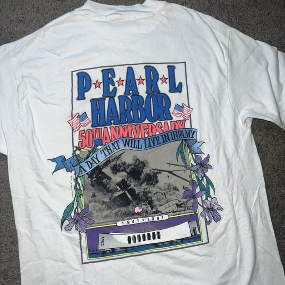 Vintage 1991 Pearl Harbor 50th Anniversary T Shirt Size M Military Art Tee